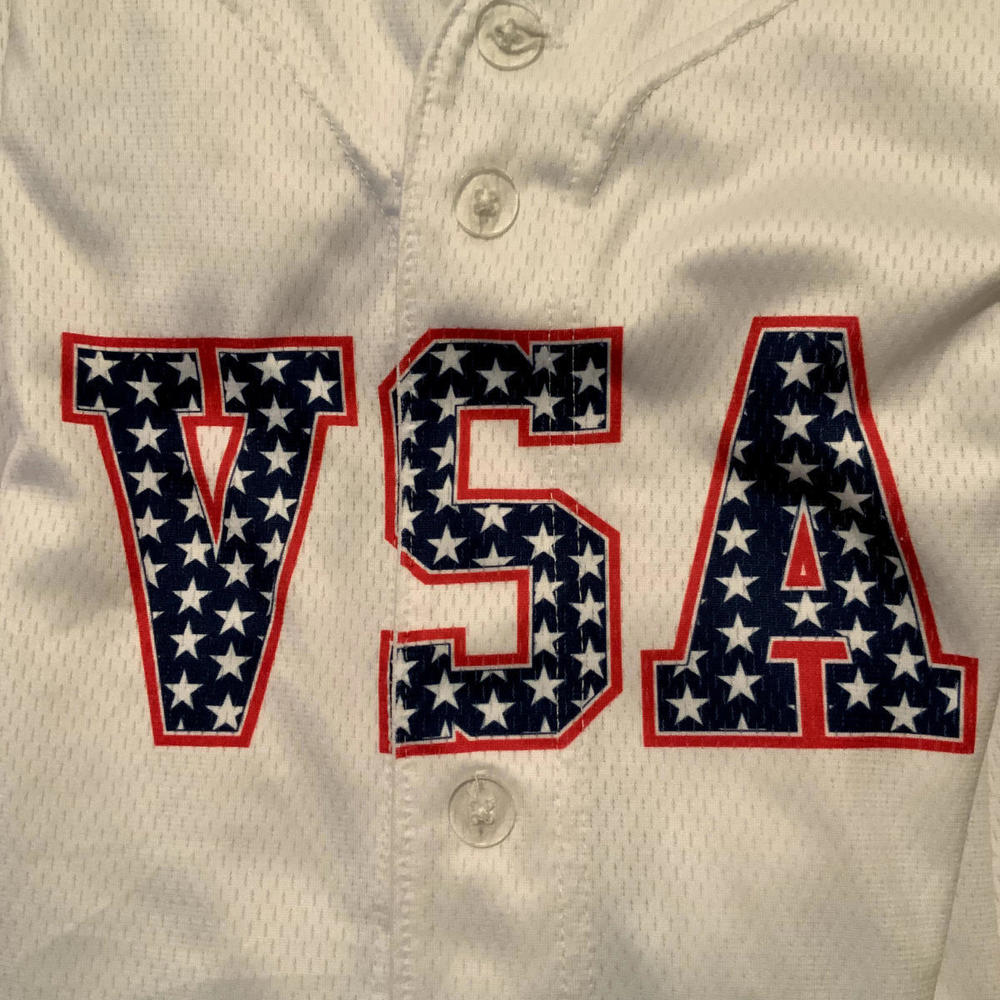 VSA Baseball Jersey V-Neck Button Up Patriotic Short Sleeve Mens 2X White - Picture 4 of 6